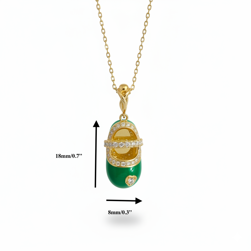 Exquisite Baby Shoe Pendant with Enamel & Sparkling Accents - Solid Gold