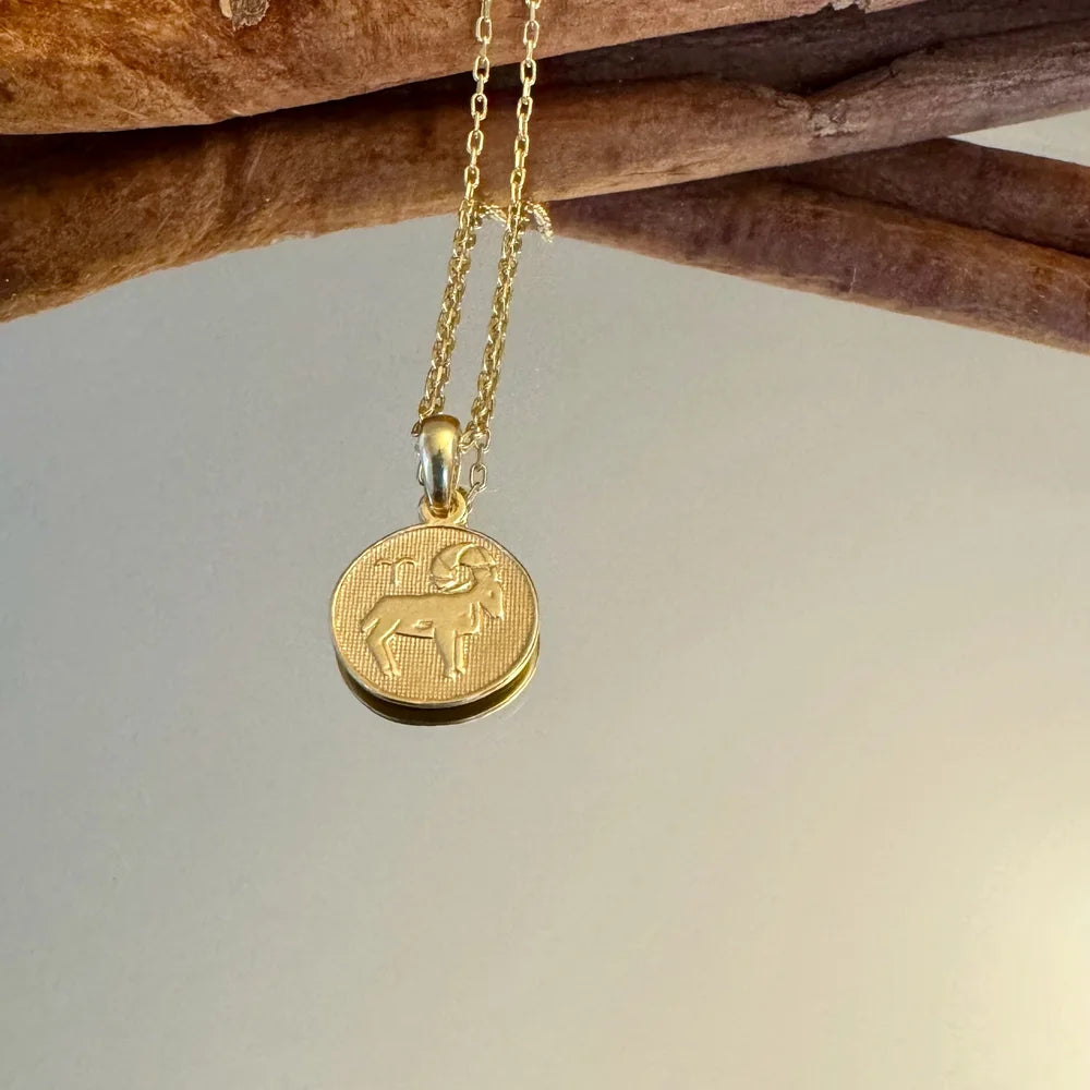 Golden Capricorn pendant necklace for women, featuring intricate zodiac design perfect for astrology lovers.
