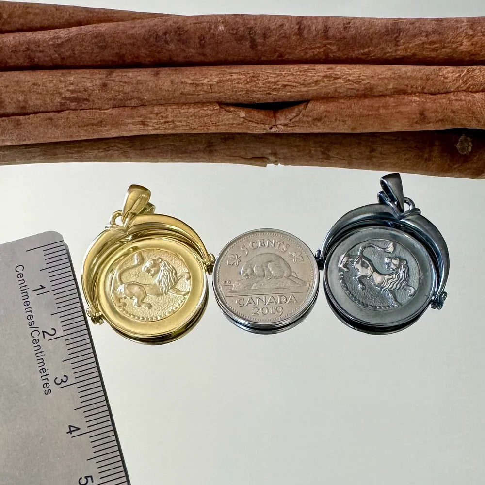 Gold and silver lion pendant locket, vintage-style jewelry for men and women, perfect for special occasions or everyday wear.