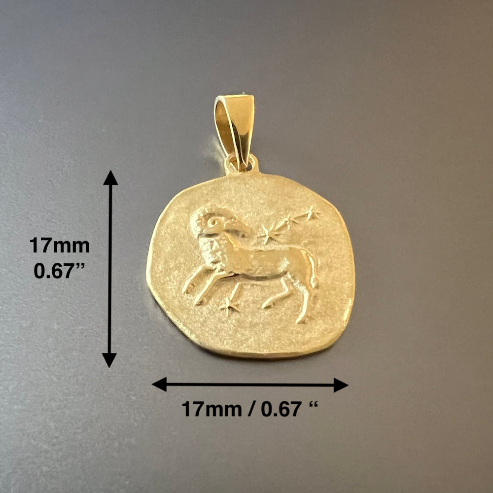 Gold Aries zodiac pendant, 17mm, perfect for astrology lovers. A stylish gift for women who appreciate unique jewelry.