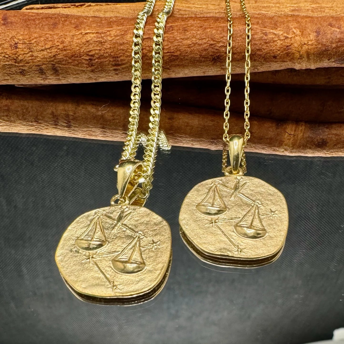 Gold zodiac scale pendant necklaces perfect for women, featuring a unique design for astrology lovers. Ideal for everyday wear.