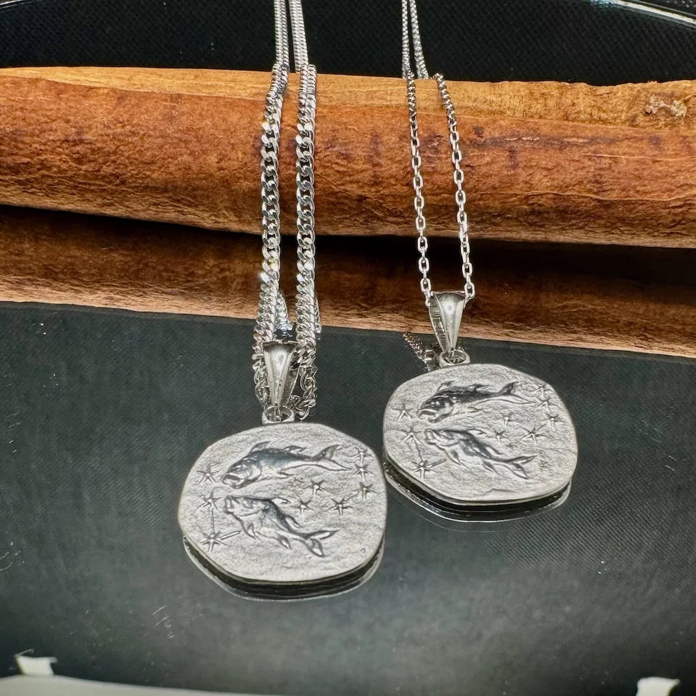 Sterling silver dolphin pendant necklace set for men and women, perfect for ocean lovers and casual wear.