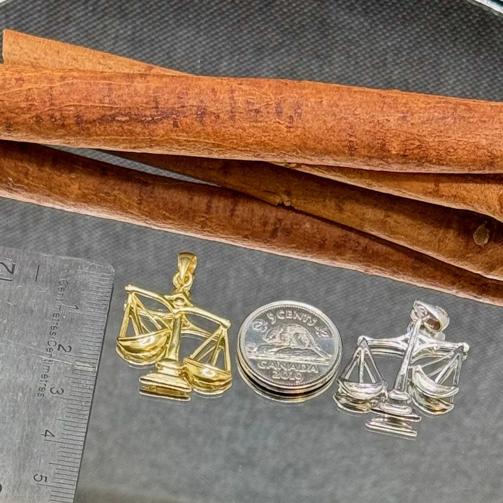 Gold and silver scale pendants ideal for lawyers or graduates, perfect for minimalist jewelry lovers.