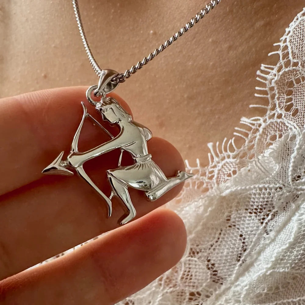 Sterling silver Sagittarius pendant necklace, perfect for women who love astrology and unique, stylish jewelry.