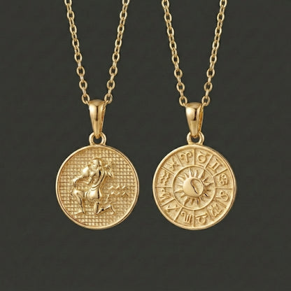 Zodiac Cosmos Aquarius Necklace - Solid Gold Zodiac Pendant