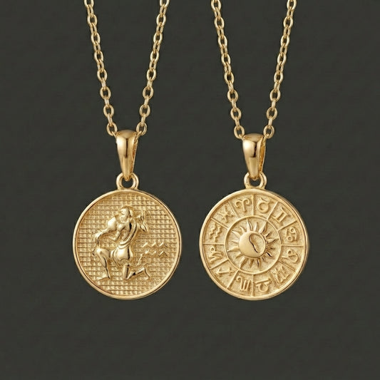 Zodiac Cosmos Aquarius Necklace - Solid Gold Zodiac Pendant