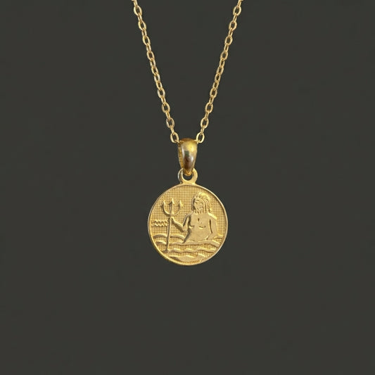 Ancient Zodiac Aquarius Necklace - Solid Gold Zodiac Charm