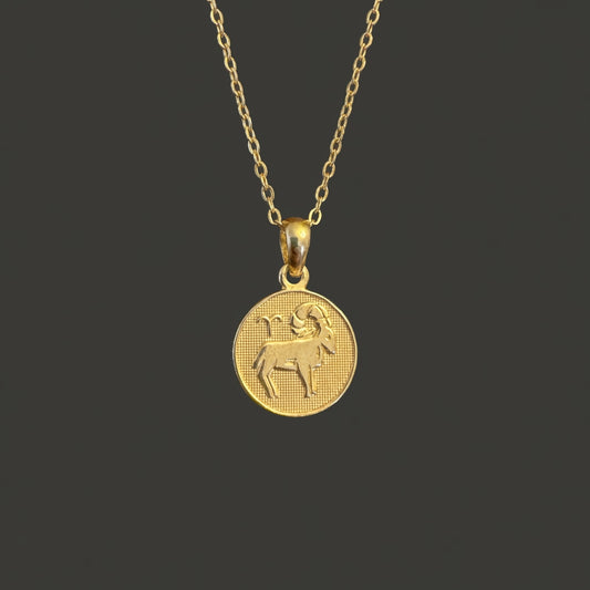 Ancient Zodiac Aries Necklace - Solid Gold Zodiac Charm