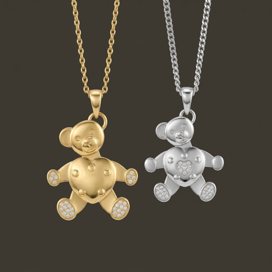 Teddy Bear Necklace - Gold-Plated or Silver