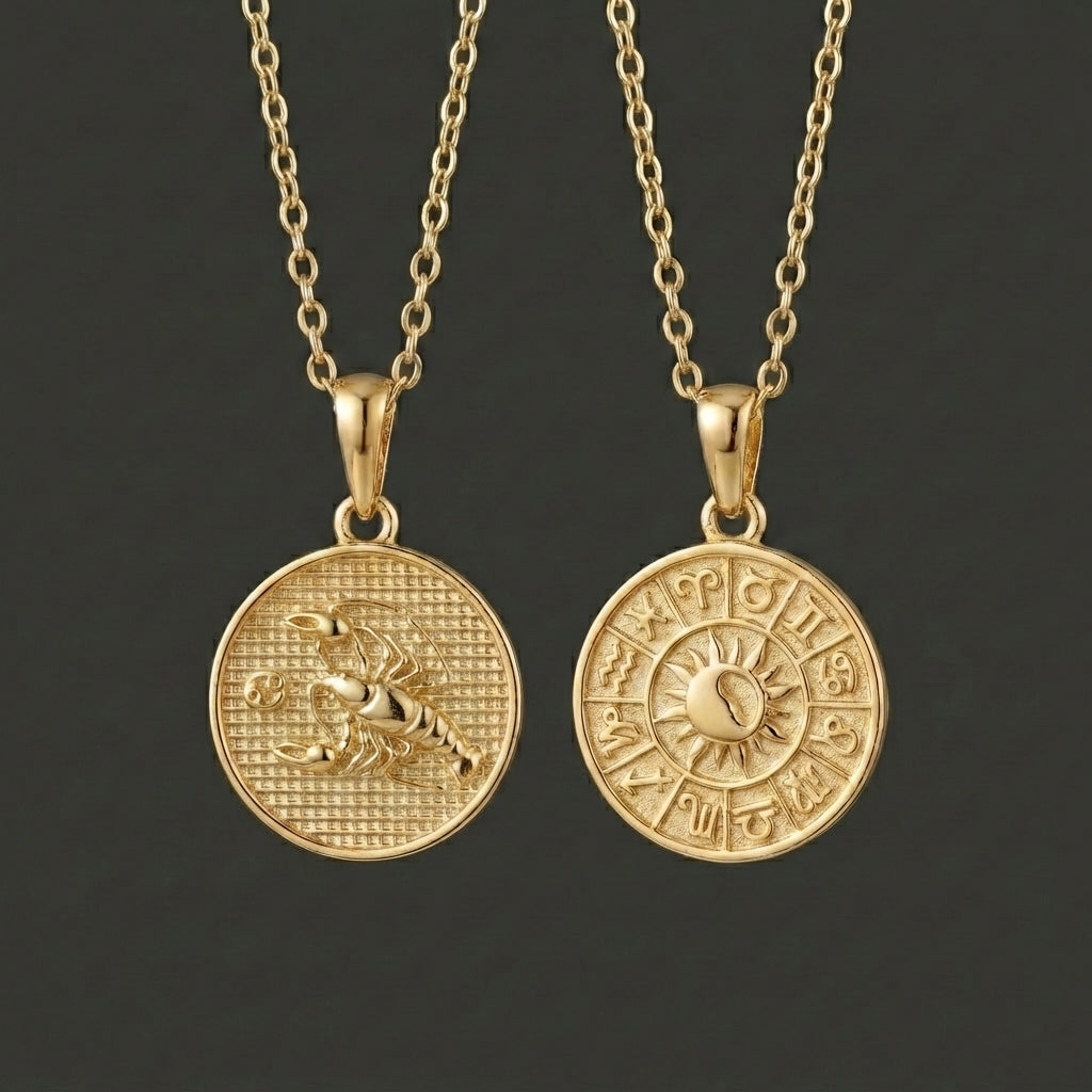Zodiac Cosmos Cancer Necklace - Solid Gold Zodiac Pendant