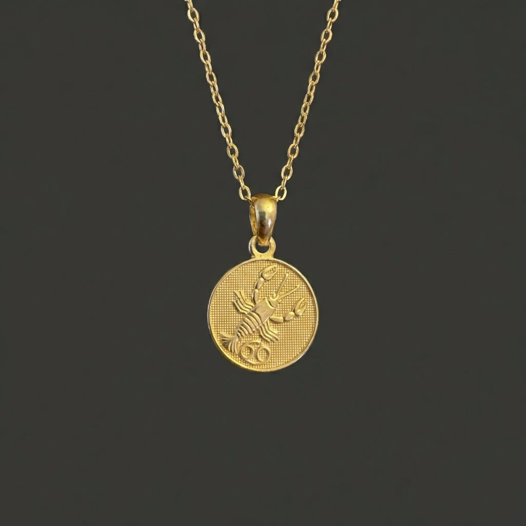 Ancient Zodiac Cancer Necklace - Solid Gold Zodiac Charm