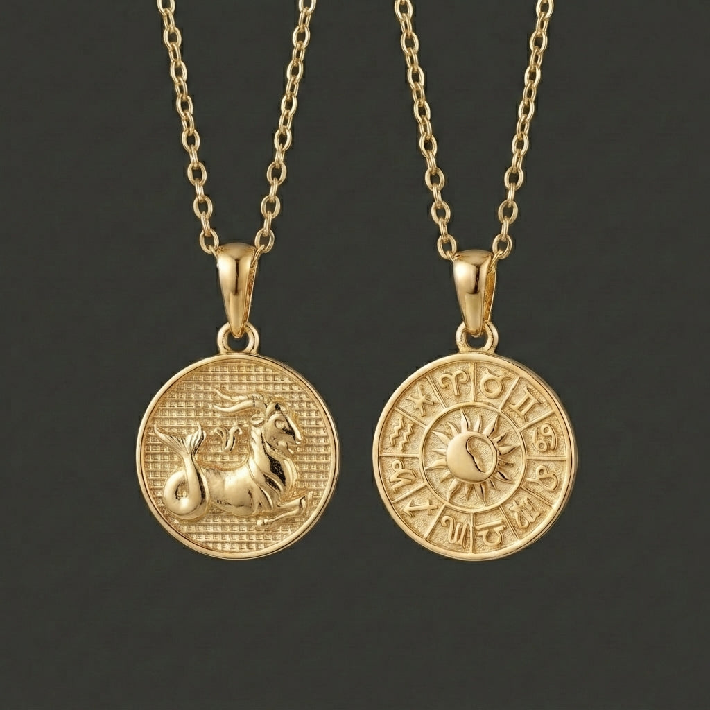 Zodiac Cosmos Capricorn Necklace - Solid Gold Zodiac Pendant