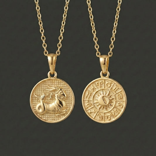 Zodiac Cosmos Capricorn Necklace - Solid Gold Zodiac Pendant