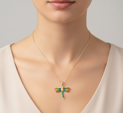 Enchanted Dragonfly Elegance Pendant - Solid Gold