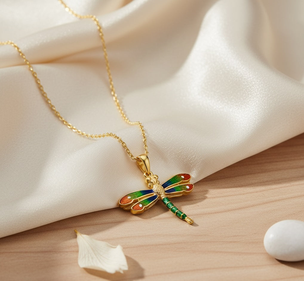 Enchanted Dragonfly Elegance Pendant - Solid Gold