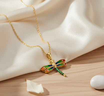 Enchanted Dragonfly Elegance Pendant - Solid Gold