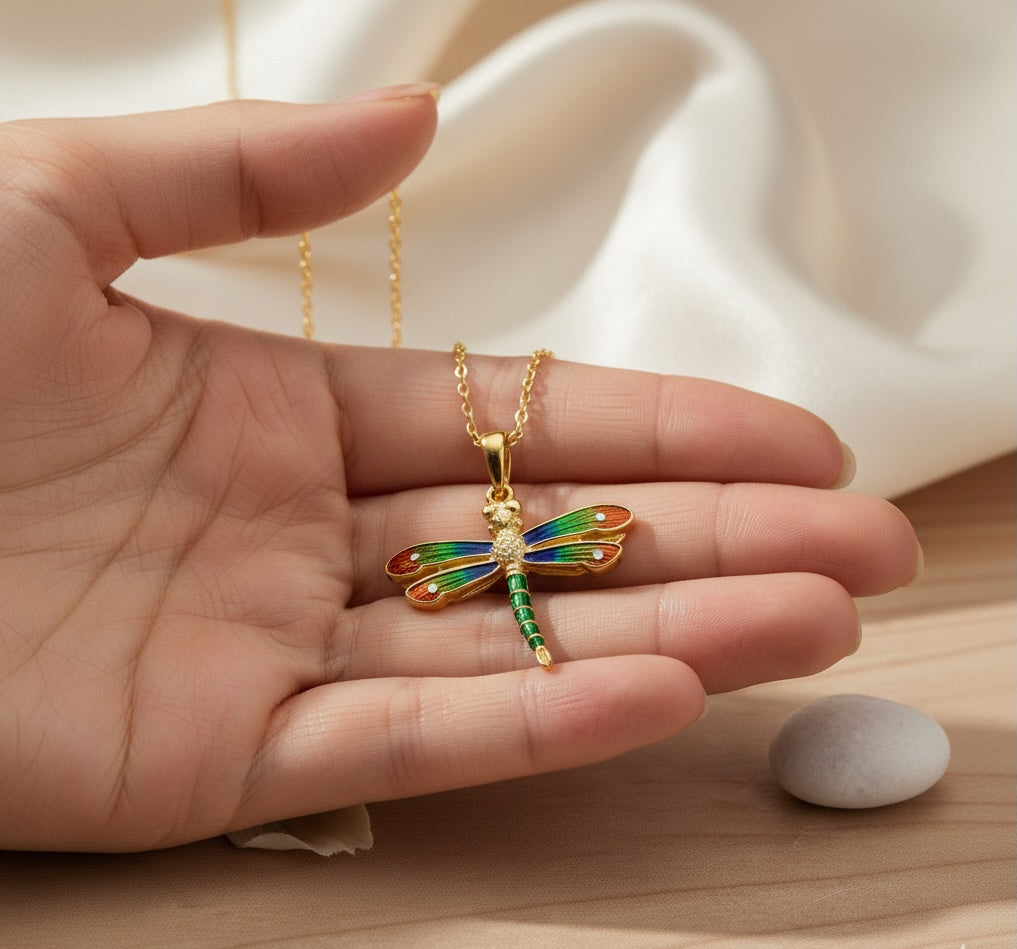 Enchanted Dragonfly Elegance Pendant - Solid Gold
