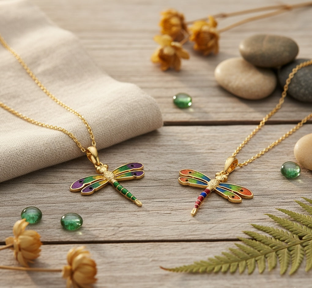 Enchanted Dragonfly Elegance Pendant - Solid Gold