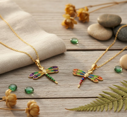 Enchanted Dragonfly Elegance Pendant - Solid Gold