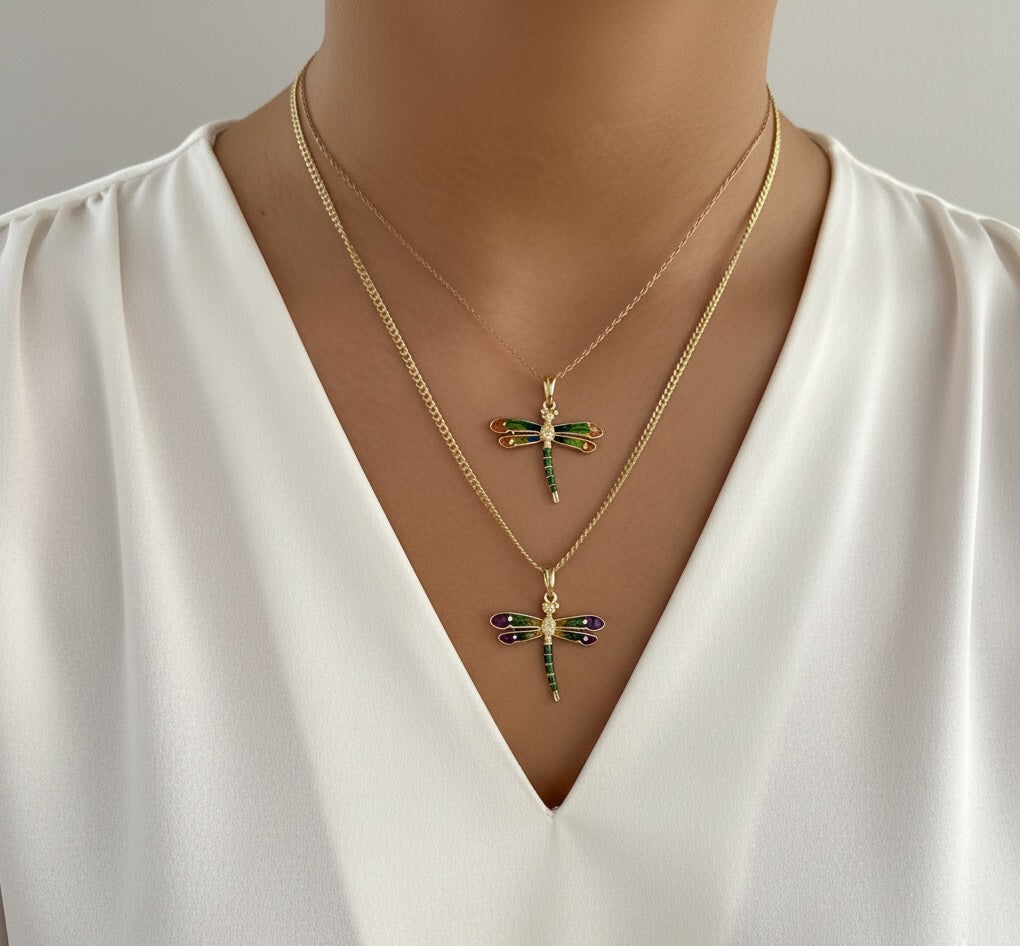 Enchanted Dragonfly Elegance Pendant - Solid Gold