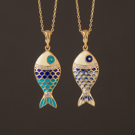 Nautical Elegance: Aqua Fish Pendants - Silver