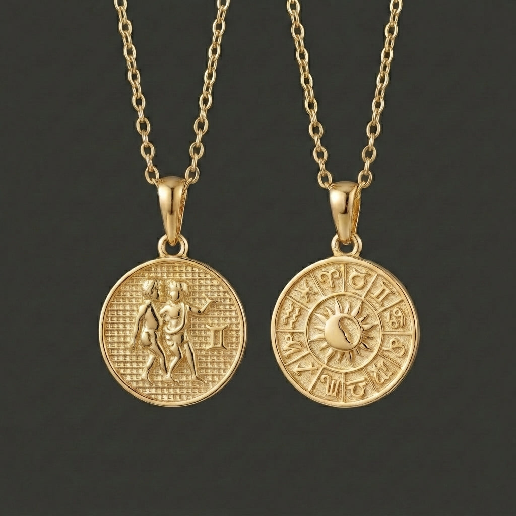 Zodiac Cosmos Gemini Necklace - Solid Gold Zodiac Pendant