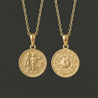 Zodiac Cosmos Gemini Necklace - Solid Gold Zodiac Pendant