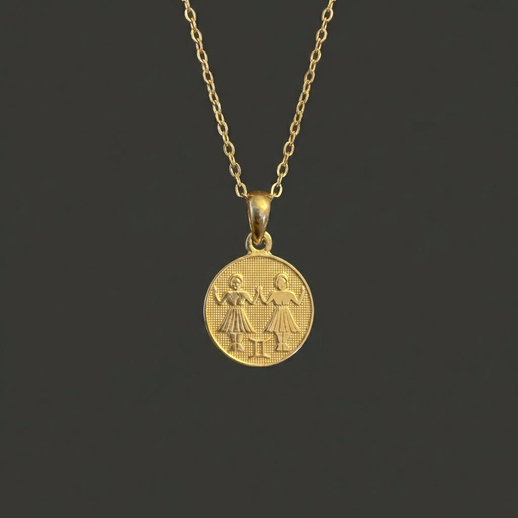 Ancient Zodiac Gemini Necklace - Solid Gold Zodiac Charm