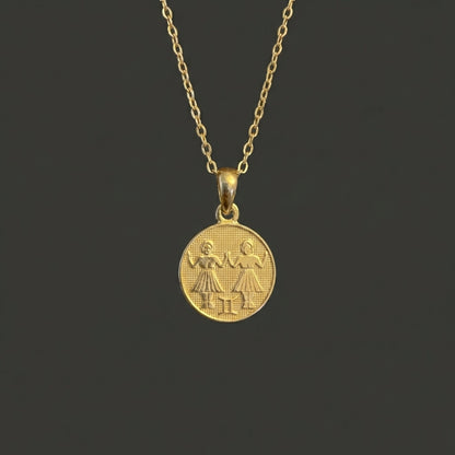 Ancient Zodiac Gemini Necklace - Solid Gold Zodiac Charm