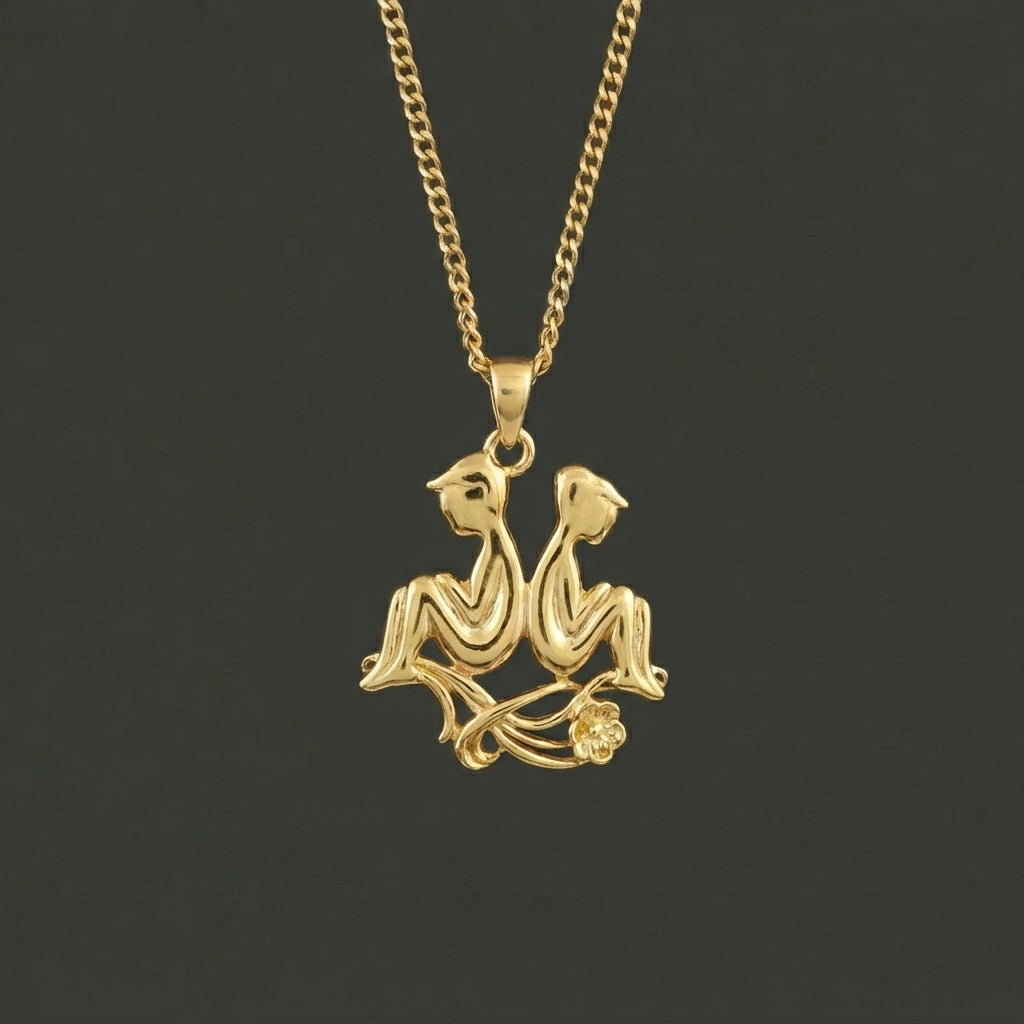 Zodiac Silhouette Gemini Necklace - Solid Gold Zodiac Pendant