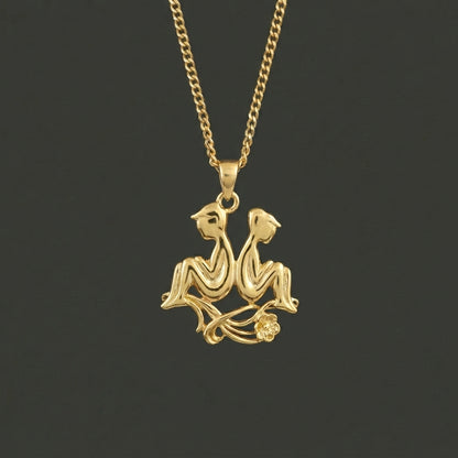 Zodiac Silhouette Gemini Necklace - Solid Gold Zodiac Pendant