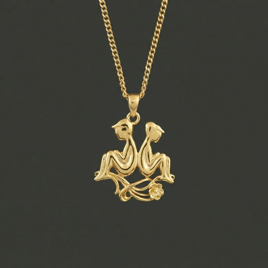 Zodiac Silhouette Gemini Necklace - Solid Gold Zodiac Pendant