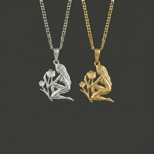 Zodiac Silhouette Virgo Necklace - Silver Zodiac Pendant