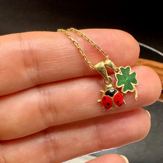 Lucky Charm Necklace – Ladybug & Clover | 925 Sterling Silver