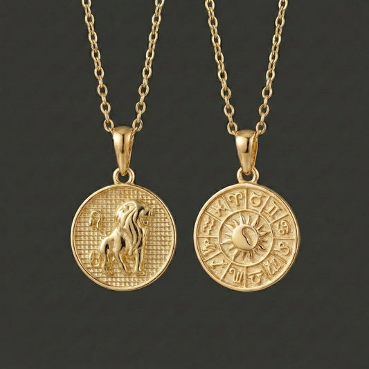 Zodiac Cosmos Leo Necklace - Solid Gold Zodiac Pendant