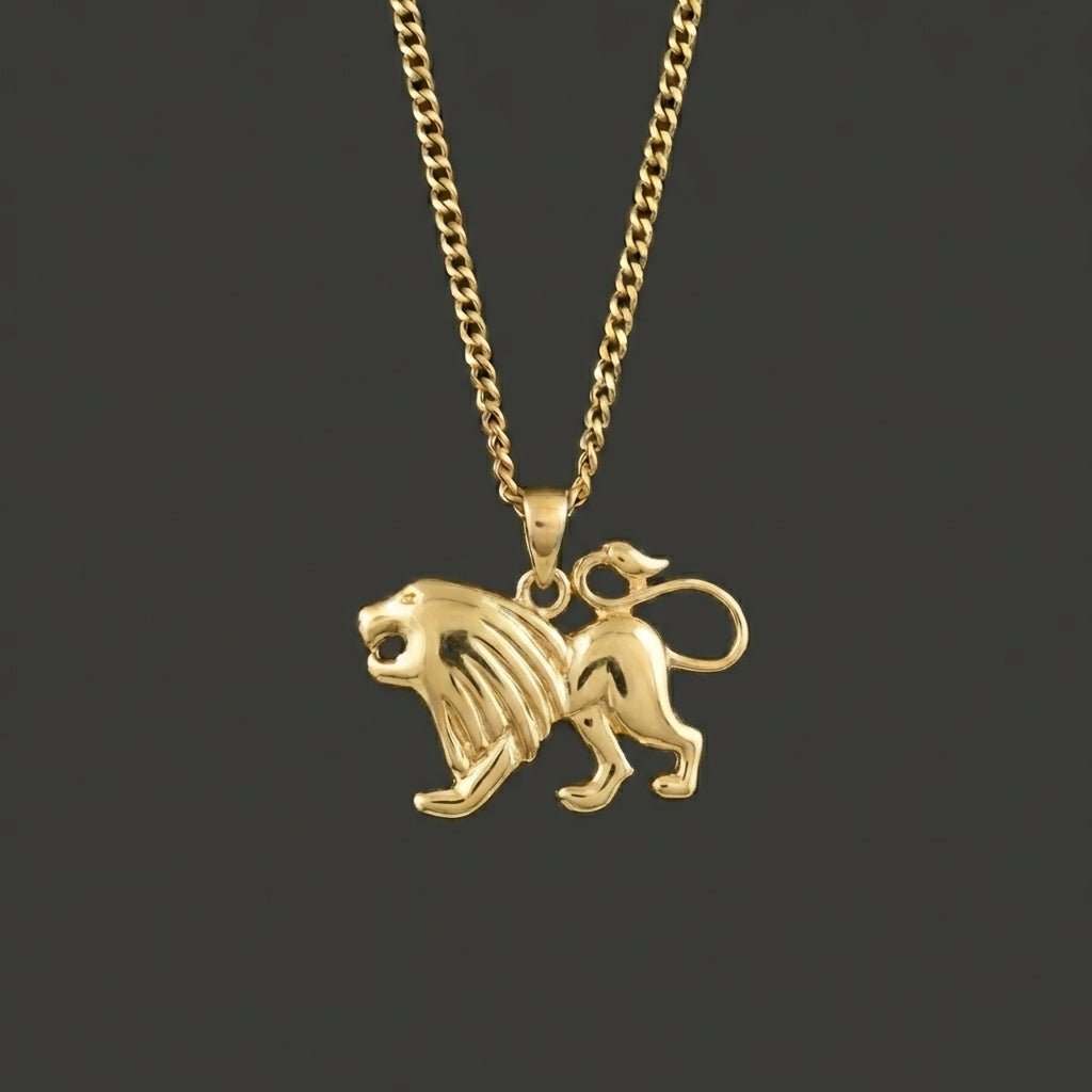 Zodiac Silhouette Leo Necklace - Solid Gold Zodiac Pendant