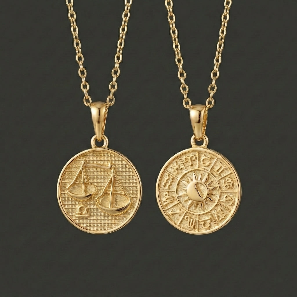 Zodiac Cosmos Libra Necklace - Solid Gold Zodiac Pendant