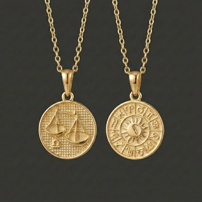 Zodiac Cosmos Libra Necklace - Solid Gold Zodiac Pendant