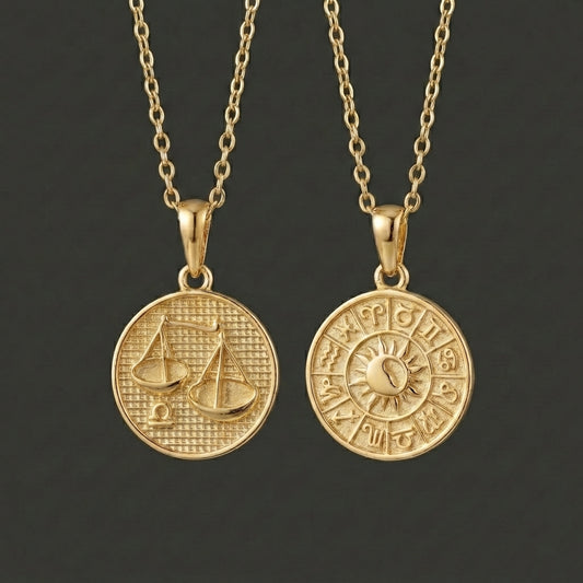 Zodiac Cosmos Libra Necklace - Solid Gold Zodiac Pendant