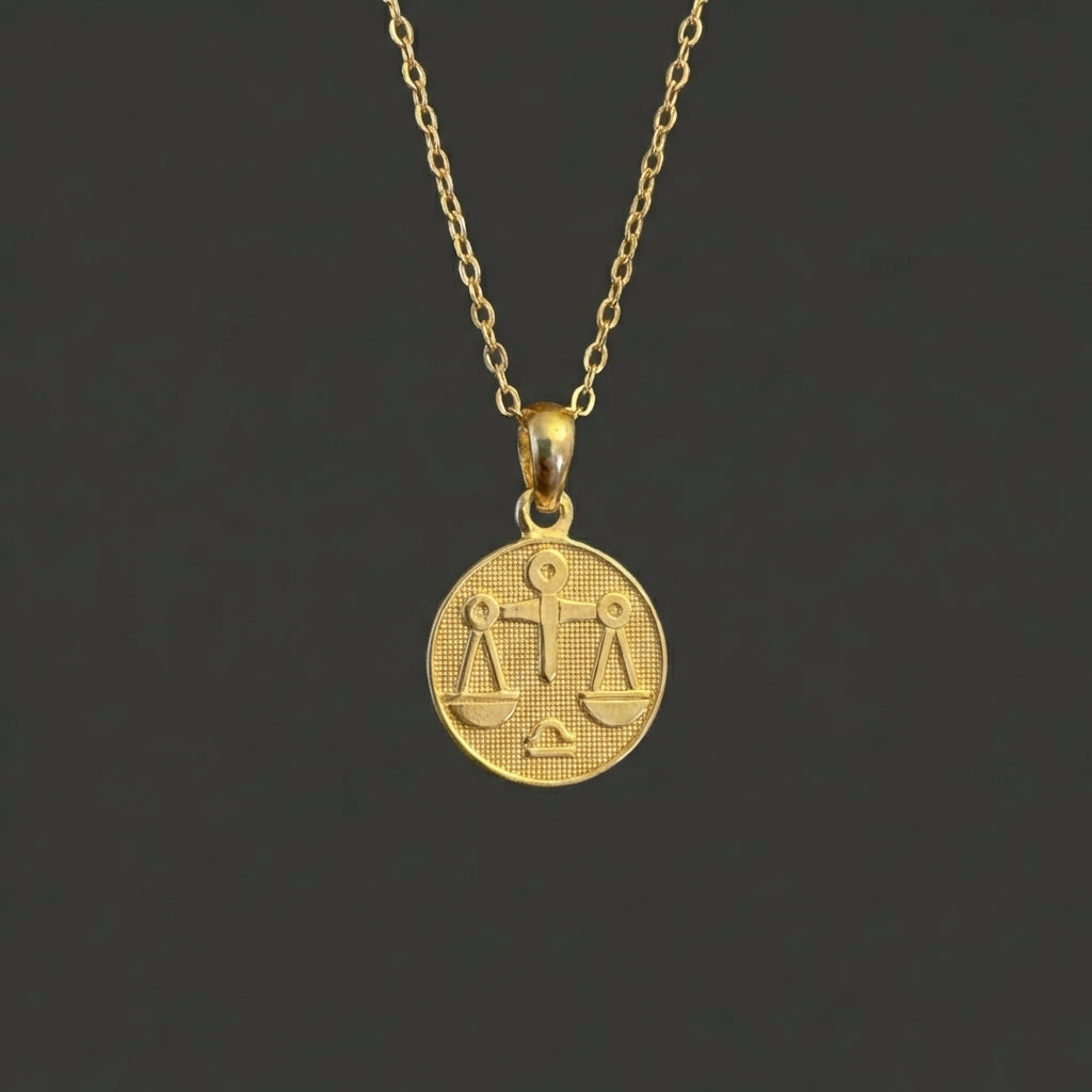 Ancient Zodiac Libra Necklace - Solid Gold Zodiac Charm