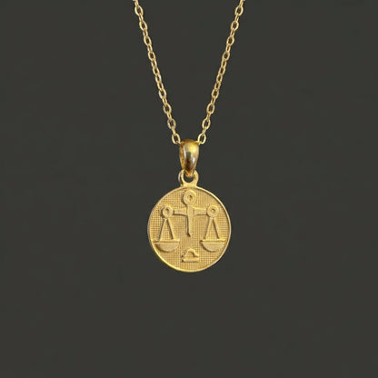 Ancient Zodiac Libra Necklace - Solid Gold Zodiac Charm