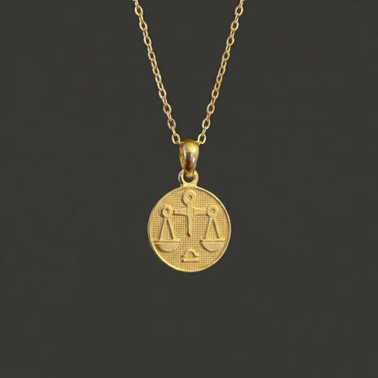 Ancient Zodiac Libra Necklace - Solid Gold Zodiac Charm