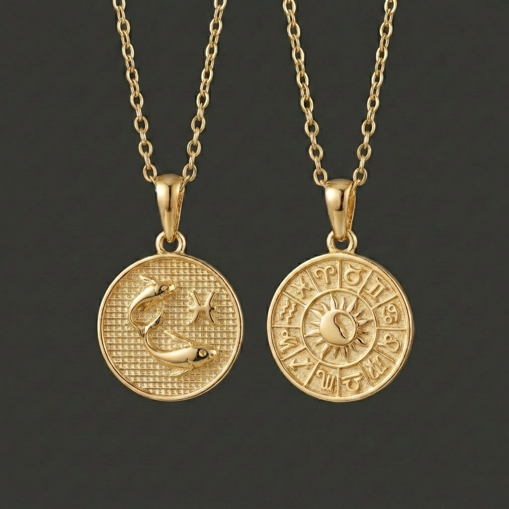 Zodiac Cosmos Pisces Necklace - Solid Gold Zodiac Pendant