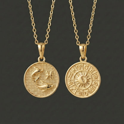 Zodiac Cosmos Pisces Necklace - Solid Gold Zodiac Pendant