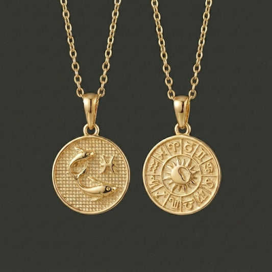 Zodiac Cosmos Pisces Necklace - Solid Gold Zodiac Pendant