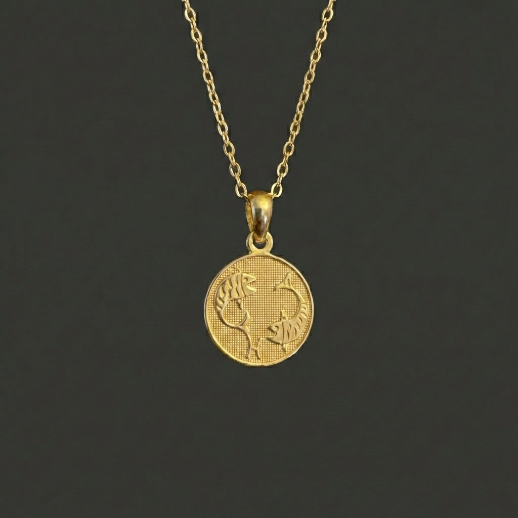 Ancient Zodiac Pisces Necklace - Solid Gold Zodiac Charm