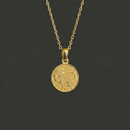 Ancient Zodiac Pisces Necklace - Solid Gold Zodiac Charm
