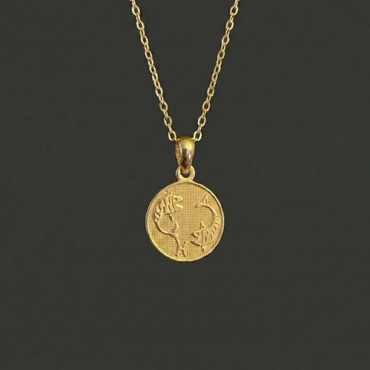 Ancient Zodiac Pisces Necklace - Solid Gold Zodiac Charm