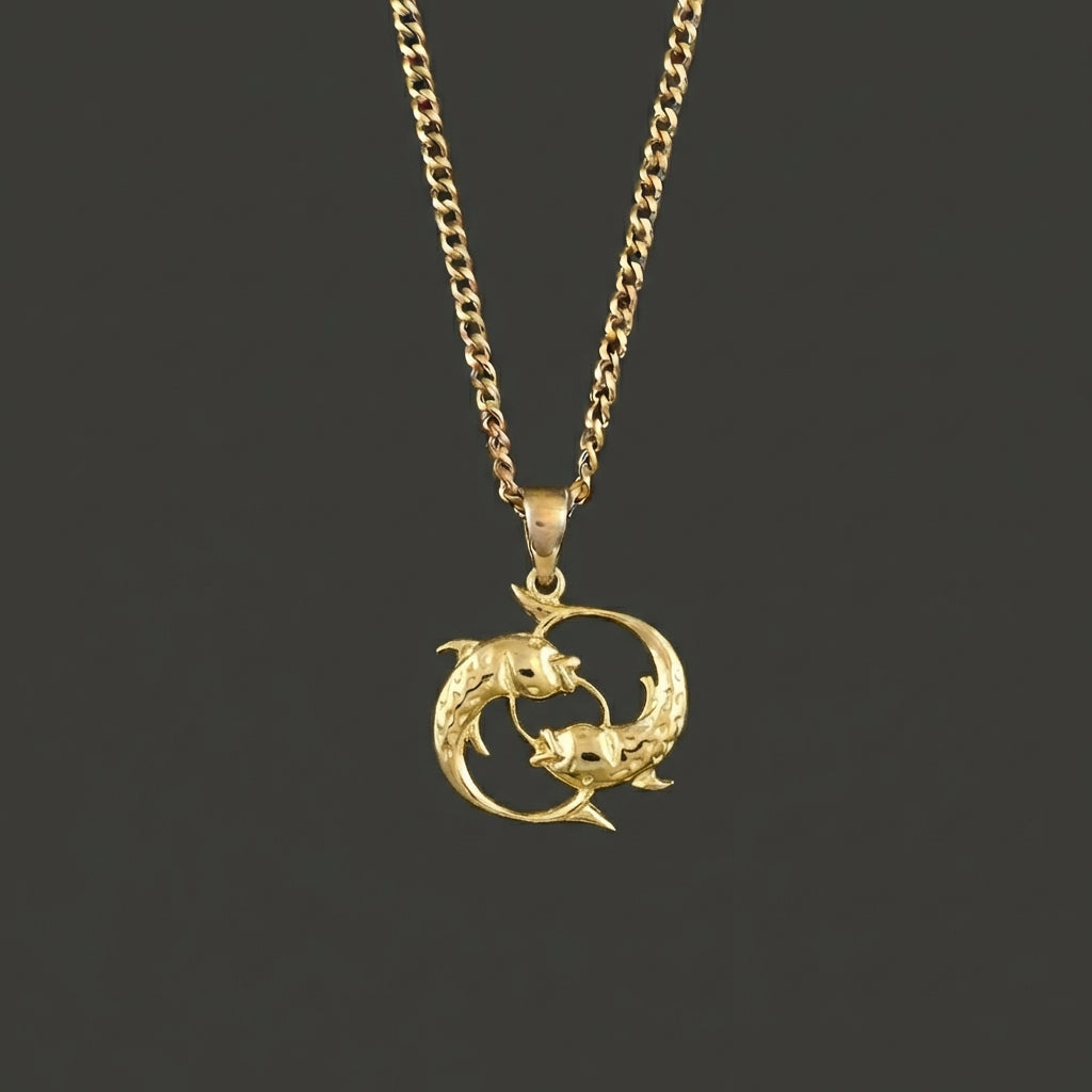 Zodiac Silhouette Pisces Necklace - Solid Gold Zodiac Pendant