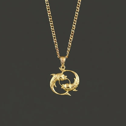 Zodiac Silhouette Pisces Necklace - Solid Gold Zodiac Pendant
